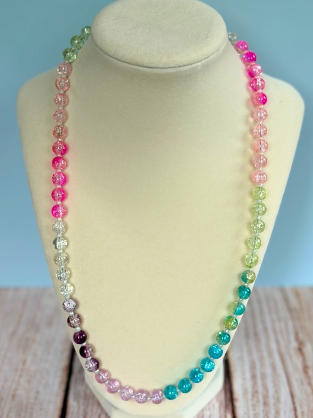 Multicolor Crackle Glass Bead Necklace - Brand Unknown